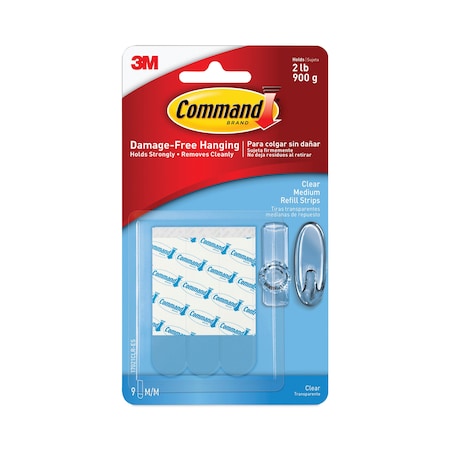 Command Refill Strips, Removable, Holds Up to 2 lbs, 0.63 x 1.75, Clear, PK9 17021CLR-ES